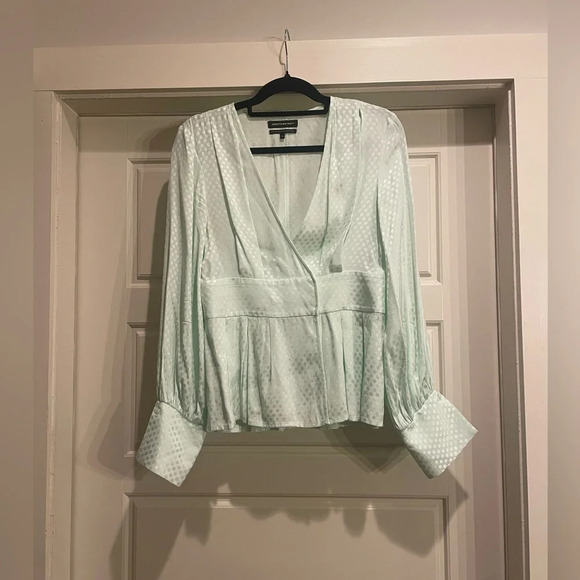 Something Navy Mint Wrap Peplum Blouse - Picture 1 of 10